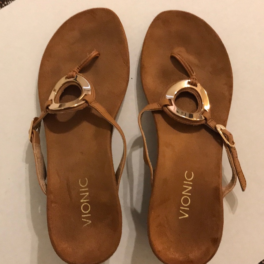 Vionic brown and gold wedge heeled sandals